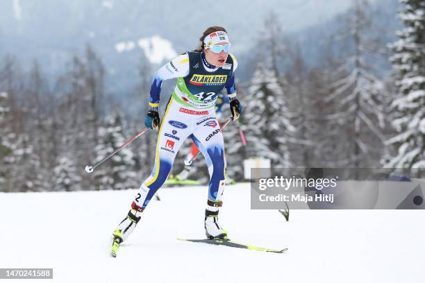 Ebba Andersson of Sweden competes during the Cross-Country Women's 10km Individual Start Free at the FIS Nordic World Ski Championships Planica on...