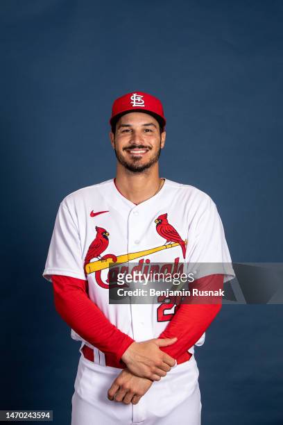 Nolan Arenado of the St. Louis Cardinals poses for a portrait during St. Louis Cardinals Photo Day at Roger Dean Stadium on February 23, 2023 in...