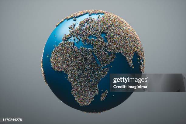 people forming the globe - demografie stockfoto's en -beelden