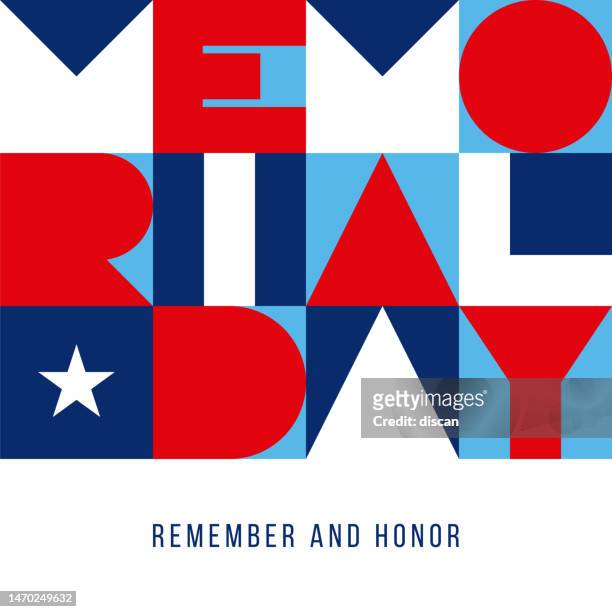 illustrations, cliparts, dessins animés et icônes de carte de vœux du memorial day avec typographie géométrique. - us military emblems