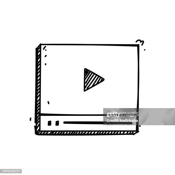 video conference line icon, sketch design, pixel perfect, editable stroke. - video voip stock illustrations
