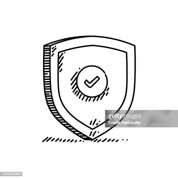 security shield line icon, sketch design, pixel perfect, editable stroke. - padlock stock illustrations