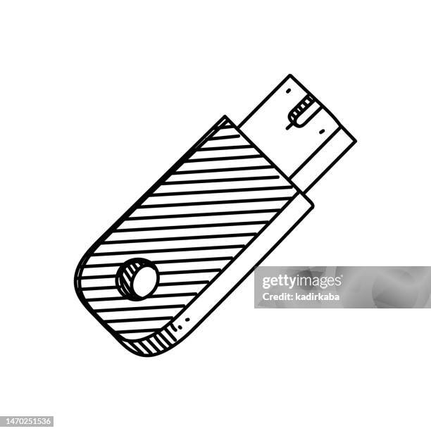 usb flash disc line icon, sketch design, pixel perfect, editable stroke. - computer speaker stock illustrations