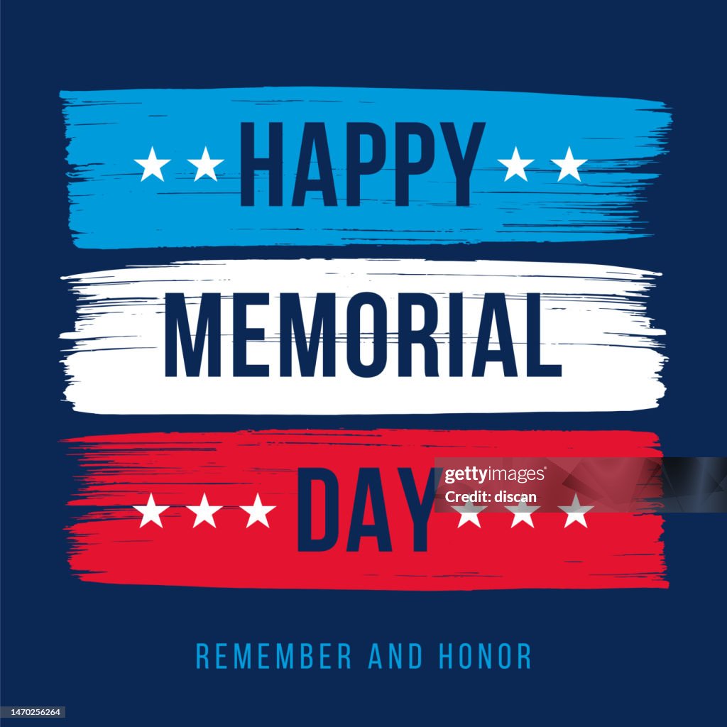 Felice giorno della memoria. Bellissimo biglietto di auguri moderno con bandiera americana.