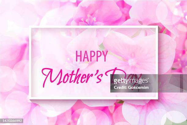 happy mother's day, greeting card with pink hydrangea flower background. design element for greeting cards, advertising, banners, leaflets and flyers. - mothers day stock illustrations