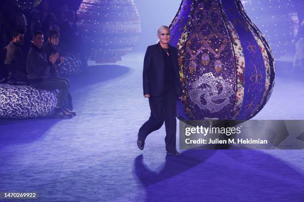 Designer Maria Grazia Chiuri walks on the runway during the Christian Dior Womenswear Fall Winter 2023-2024 show as part of Paris Fashion Week on...