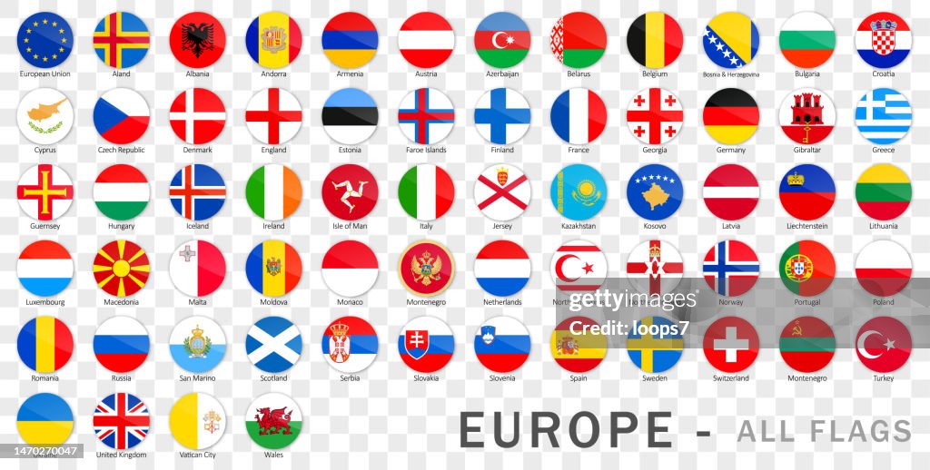 Europe Flags On Transparent Background Complete Vector Collection High ...