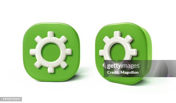 3d gear, cogwheel, settings icons vector on green - system configuration stock illustrations