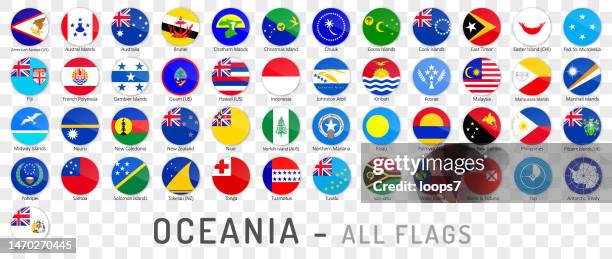 oceania flags on transparent background - complete vector collection - cocos island costa rica stock illustrations