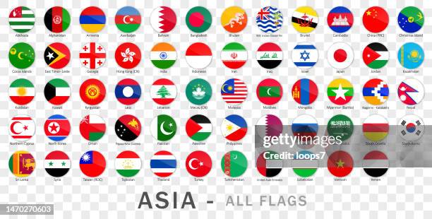 illustrazioni stock, clip art, cartoni animati e icone di tendenza di bandiere dell'asia su sfondo trasparente - set vettoriale completo - tutte le bandiere del medio oriente