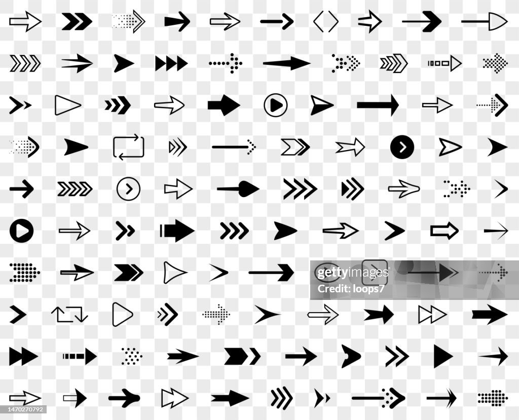 Arrow Set on Transparent Background - 100 Pixel Perfect Vector Icons