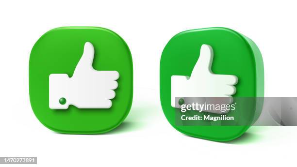 3d thumbs up, like vector icon on green - receiving feedback stock illustrations