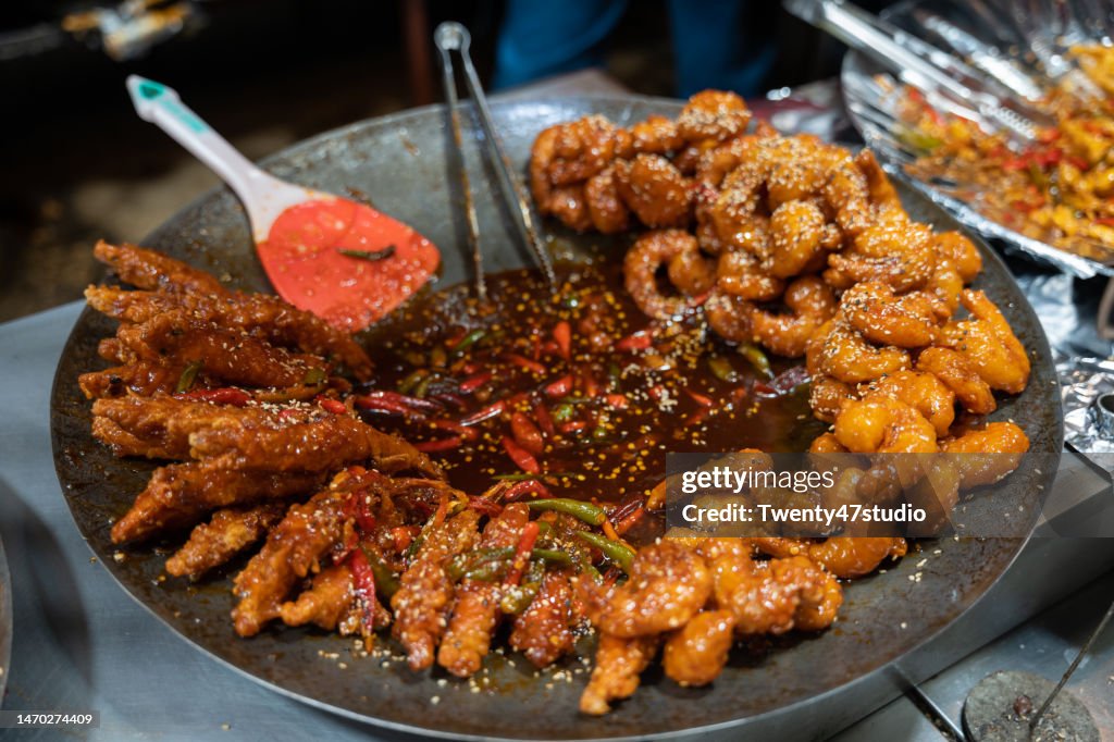 Korean Spicy Fried Shrimp With Gochujang Sauce On Market Street High