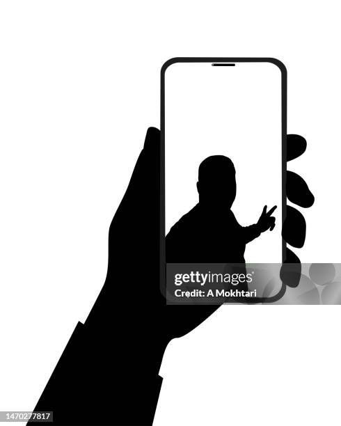 stockillustraties, clipart, cartoons en iconen met communication on the phone and selfie. - selfie