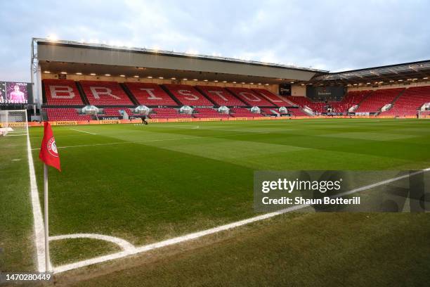 General view of the inside of the stadium prior to the Emirates FA Cup Fifth Round match between Bristol City and Manchester City at Ashton Gate on...