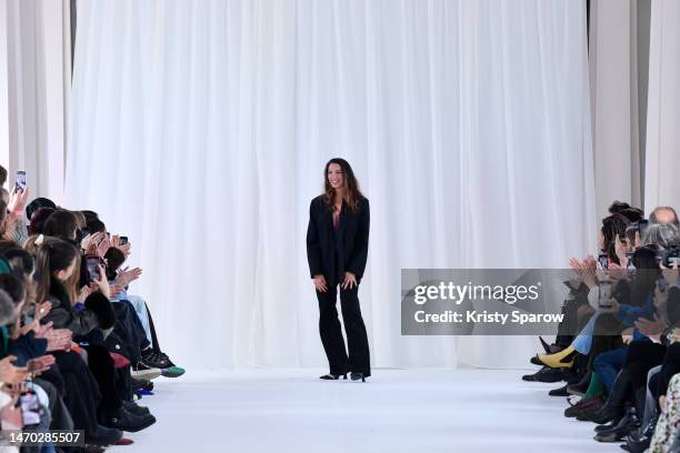 Designer Alice Vaillant acknowledges the audience during the Vaillant Womenswear Fall Winter 2023-2024 show as part of Paris Fashion Week on February...