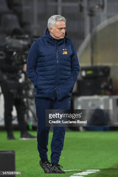 Roma coach Josè Mourinho during the Serie A match between US Cremonese and AS Roma at Stadio Giovanni Zini on February 28, 2023 in Cremona, Italy