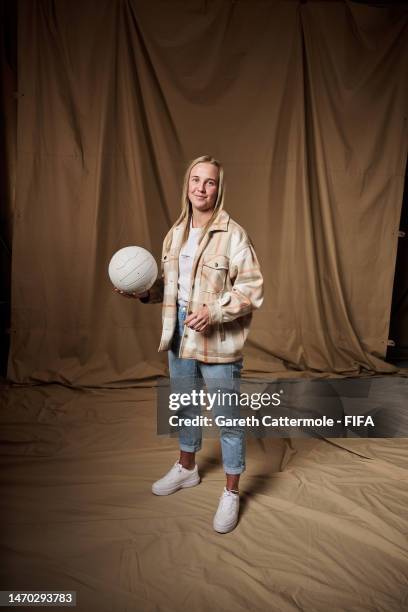 Beth Mead poses for a portrait ahead of The Best FIFA Football Awards 2022 on February 27, 2023 in Paris, France.