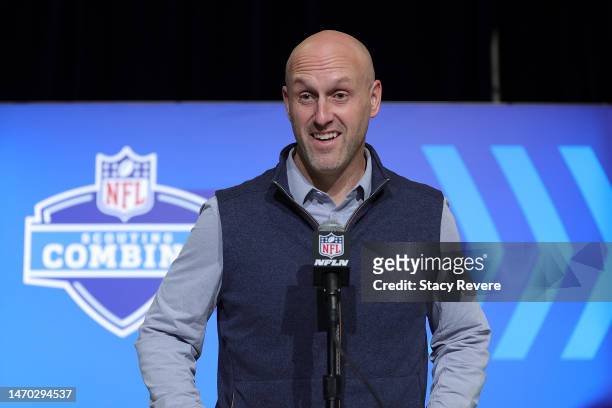 General manager Monti Ossenfort of the Arizona Cardinals speaks to the media during the NFL Combine at the Indiana Convention Center on February 28,...
