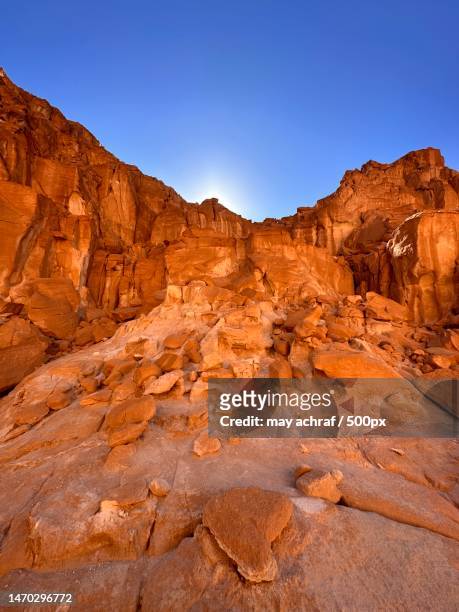 scenic view of rocky mountains against clear blue sky,south sinai,egypt - tourism in south sinai stock pictures, royalty-free photos & images