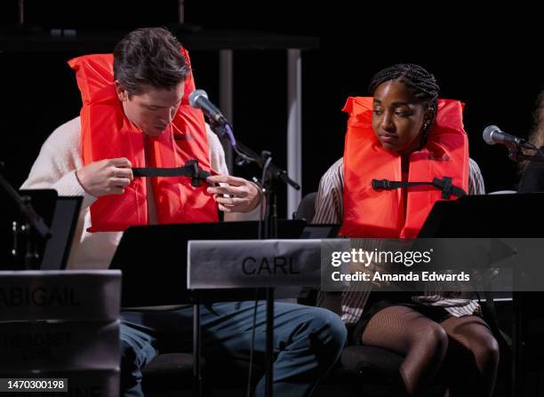 Actor Nicholas Braun and actress Ayo Edebiri attend the Film Independent Live Read of “Triangle Of Sadness” at the Wallis Annenberg Center for the...