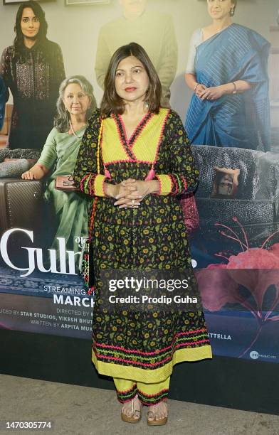 Alka Yagnik attends the Disney hotstar's movie screening 'Gulmohar' on February 28, 2023 in Mumbai, India