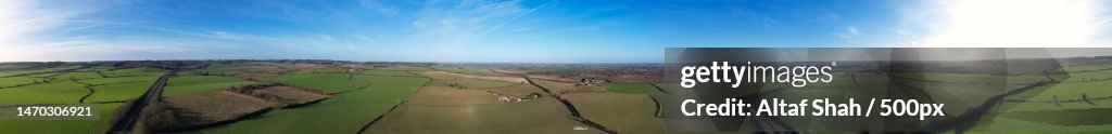 Panoramic view nature landscape of a green field with rice,United Kingdom,UK