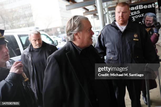 Steve Bannon, former advisor to President Donald Trump, arrives for a court appearance at NYS Supreme Court on February 28, 2023 in New York City....