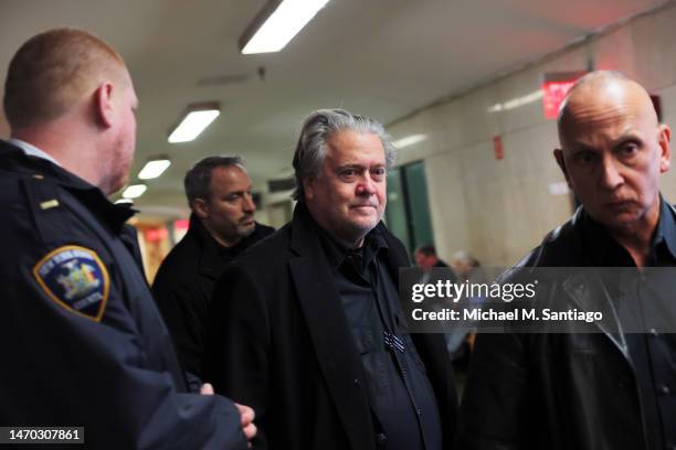 Steve Bannon, former advisor to President Donald Trump, arrives for a court appearance at NYS Supreme Court on February 28, 2023 in New York City....
