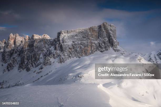 scenic view of snow covered mountain against sky,passo giau,colle santa lucia,belluno,italy - colle santa lucia stock pictures, royalty-free photos & images