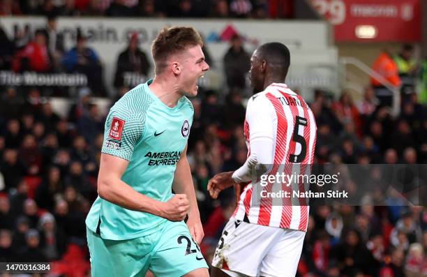 Evan Ferguson of Brighton & Hove Albion celebrates after scoring the team's first goal during the Emirates FA Cup Fifth Round match between Stoke...