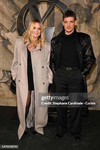 Virginie Efira and Niels Schneider attend the Saint Laurent Womenswear Fall Winter 2023-2024 show as part of Paris Fashion Week on February 28, 2023...