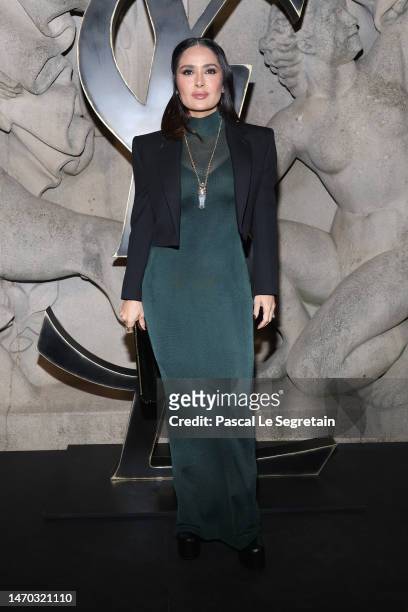 Salma Hayek attends the Saint Laurent Womenswear Fall Winter 2023-2024 show as part of Paris Fashion Week on February 28, 2023 in Paris, France.