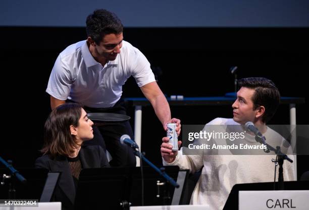 Actress Simona Tabasco and actor Nicholas Braun attend the Film Independent Live Read of “Triangle Of Sadness” at the Wallis Annenberg Center for the...