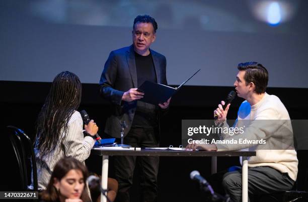 Actors Ayo Edebiri, Simona Tabasco, Fred Armisen and Nicholas Braun attend the Film Independent Live Read of “Triangle Of Sadness” at the Wallis...