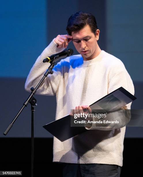 Actor Nicholas Braun attends the Film Independent Live Read of “Triangle Of Sadness” at the Wallis Annenberg Center for the Performing Arts on...