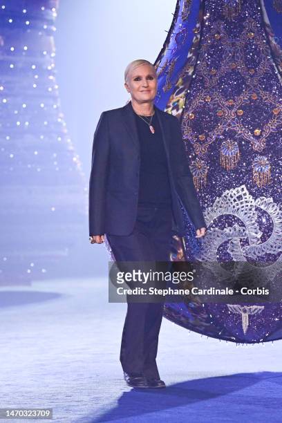 Fashion designer Maria Grazia Chiuri walks the runway during the Christian Dior Womenswear Fall Winter 2023-2024 show as part of Paris Fashion Week...