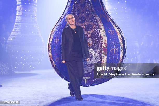 Fashion designer Maria Grazia Chiuri walks the runway during the Christian Dior Womenswear Fall Winter 2023-2024 show as part of Paris Fashion Week...