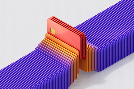 Digitally generated image of colored credit cards