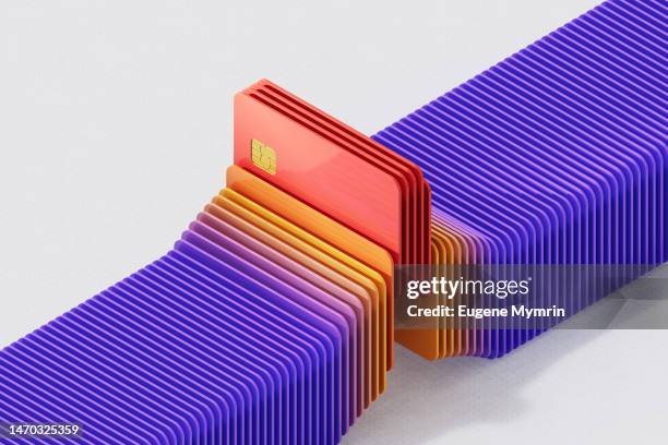 digitally generated image of colored credit cards - cartão de crédito imagens e fotografias de stock