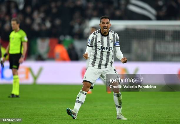 Danilo of Juventus celebrates after scoring the team's second goal during the Serie A match between Juventus and Torino FC at Allianz Stadium on...