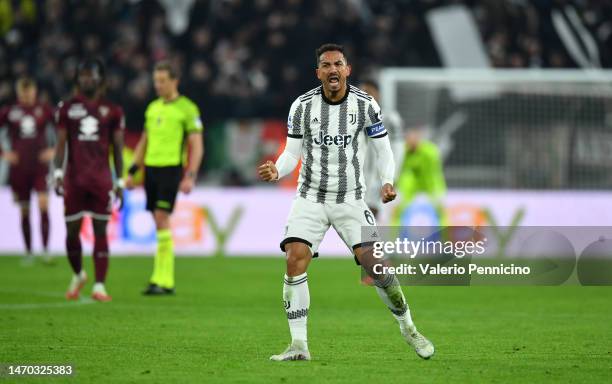 Danilo of Juventus celebrates after scoring the team's second goal during the Serie A match between Juventus and Torino FC at Allianz Stadium on...