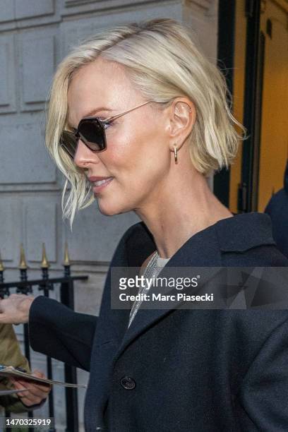 Actress Charlize Theron is seen on February 28, 2023 in Paris, France.