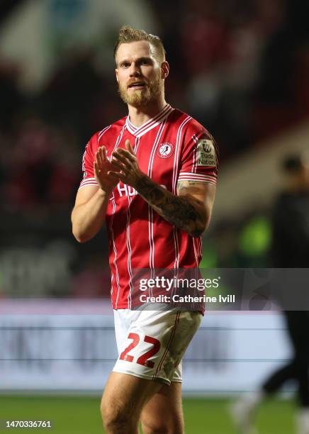 Tomas Kalas of Bristol City applauds their fans after the Emirates FA Cup Fifth Round match between Bristol City and Manchester City at Ashton Gate...