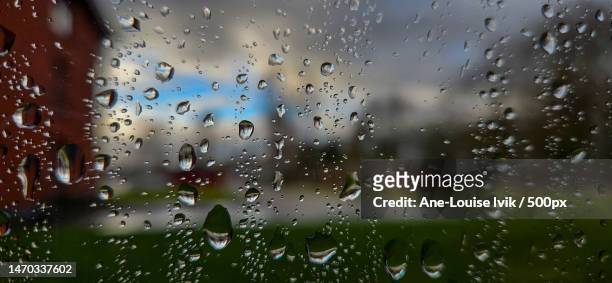 full frame shot of wet glass window during rainy season - panoramic stock pictures, royalty-free photos & images