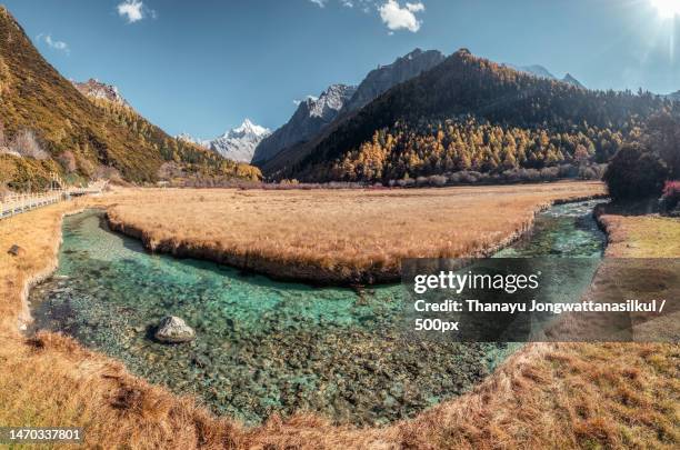 the last shangri-la with chana dorje mountain in autumn,china - chana eden stock pictures, royalty-free photos & images