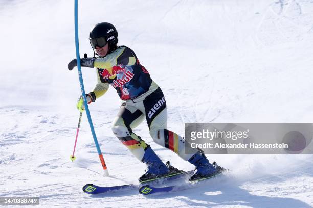 Andrea Rothfuss of Germany competes in the Woman Standing competition at the Kitzbuehel 2023 FIS Para Alpine Ski World Cup at Ganslern on February...