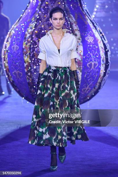 Model walks the runway during the Dior Ready to Wear Fall/Winter 2023-2024 fashion show as part of the Paris Fashion Week on February 28, 2022 in...