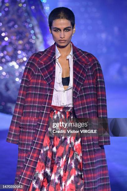 Model walks the runway during the Dior Ready to Wear Fall/Winter 2023-2024 fashion show as part of the Paris Fashion Week on February 28, 2022 in...