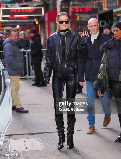 Gigi Hadid is seen outside "Good Morning America" on February 27, 2023 in New York City.